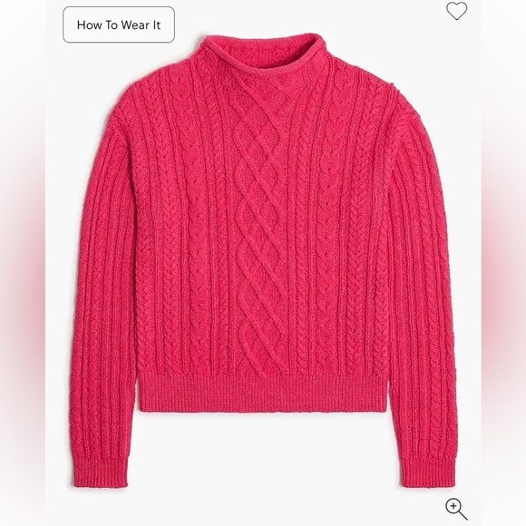 J crew raspberry sherbet Mockneck cable-knit sweater - Picture 3 of 4